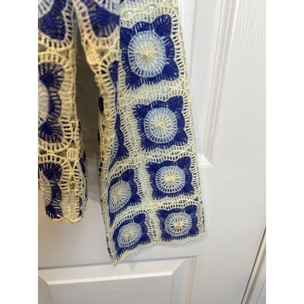 Chelsea & Violet Bonnie Square Neck Crochet Top L Blue Cream Long Sleeve Boho - Picture 4 of 9
